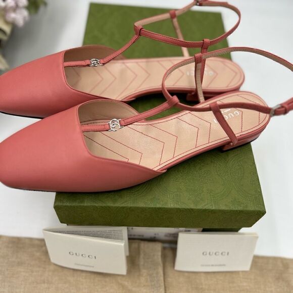 Women’s Gucci T strap, pink, leather GG ballet flats size 41 made in Italy - Picture 4 of 8